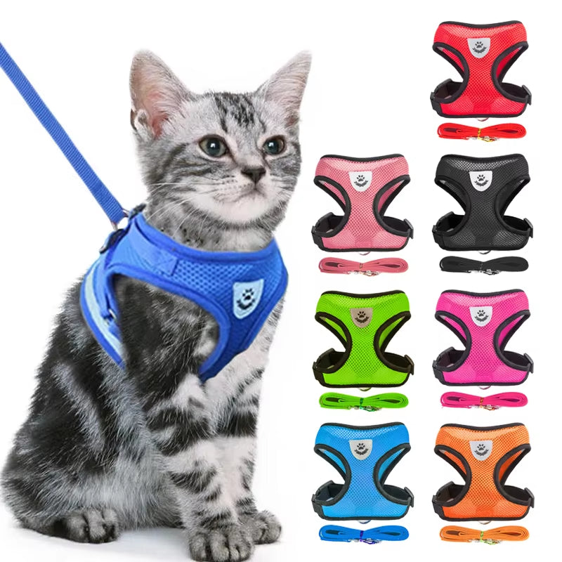 Cat Dog Harness Adjustable Vest Walking Lead Leash for Puppy Dogs Collar Polyester Mesh Harness for Small Medium Dog Cat Pet