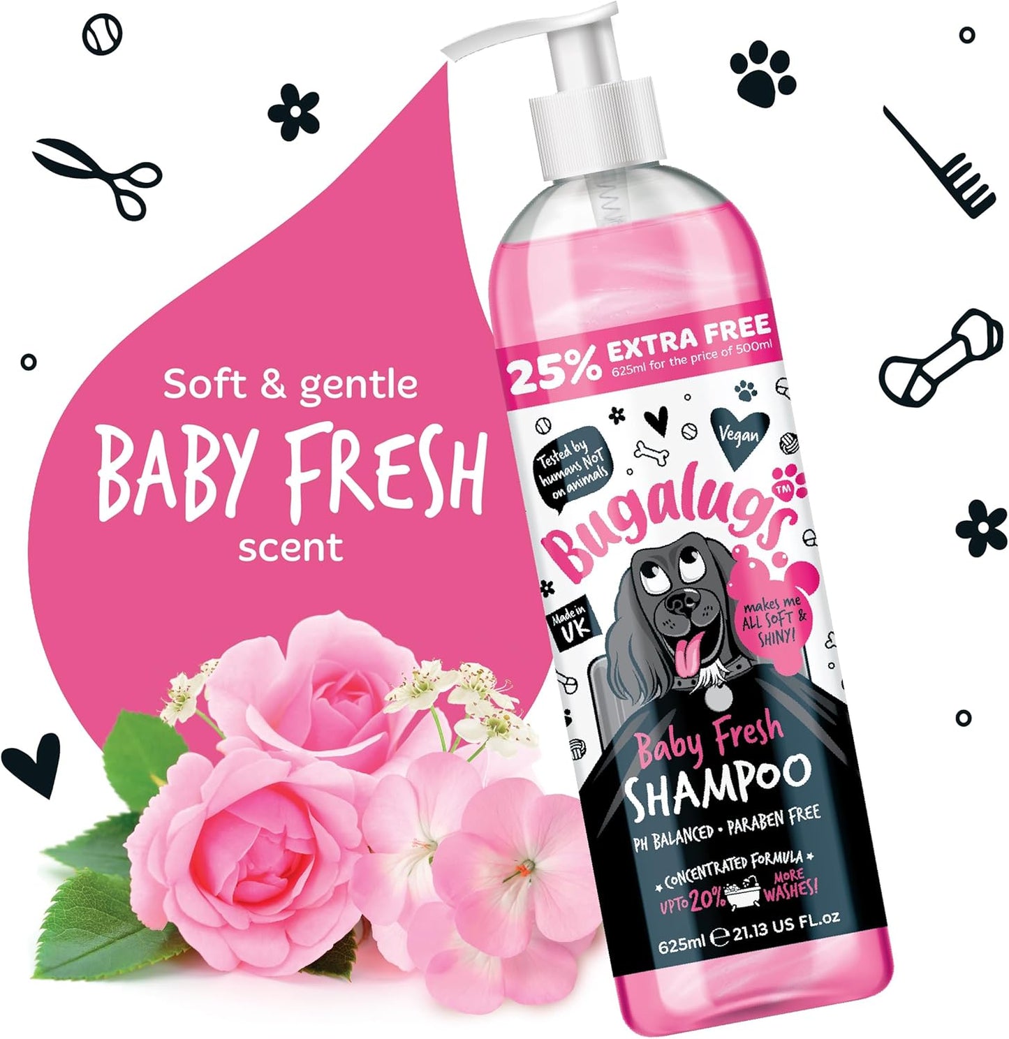 Baby Fresh Dog Shampoo Grooming Products for Smelly Dogs with Baby Powder Scent, Best Puppy Shampoo, Vegan Pet Shampoo Professional (625Ml)