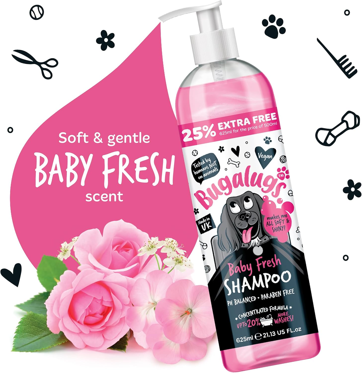 Baby Fresh Dog Shampoo Grooming Products for Smelly Dogs with Baby Powder Scent, Best Puppy Shampoo, Vegan Pet Shampoo Professional (625Ml)