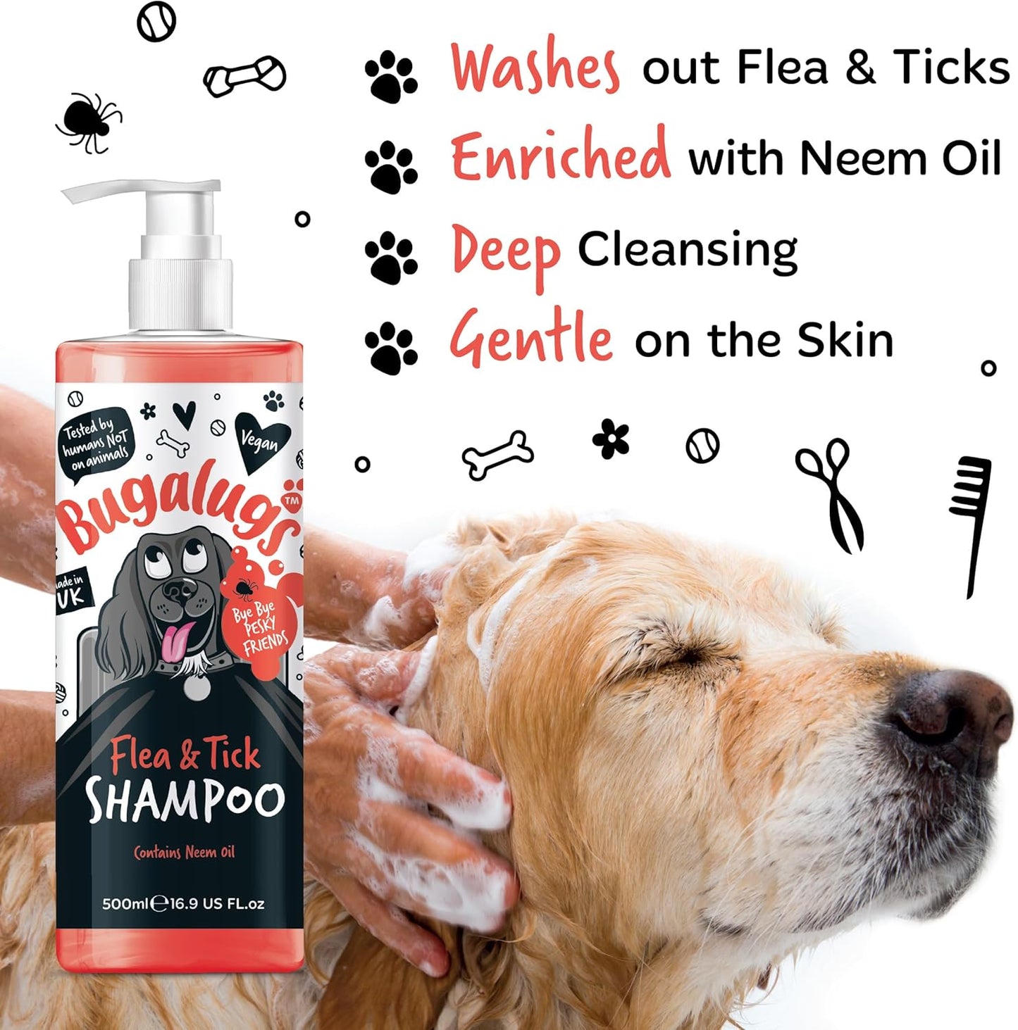 Flea and Tick Dog Shampoo by , Works on Smelly Puppies & Dogs, Contains Neem Oil & Eucalyptus Oils, PH Balanced Vegan Pet Shampoo, Used by Professional Groom