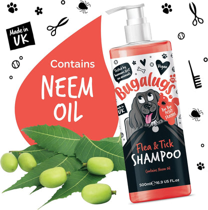 Flea and Tick Dog Shampoo by , Works on Smelly Puppies & Dogs, Contains Neem Oil & Eucalyptus Oils, PH Balanced Vegan Pet Shampoo, Used by Professional Groom