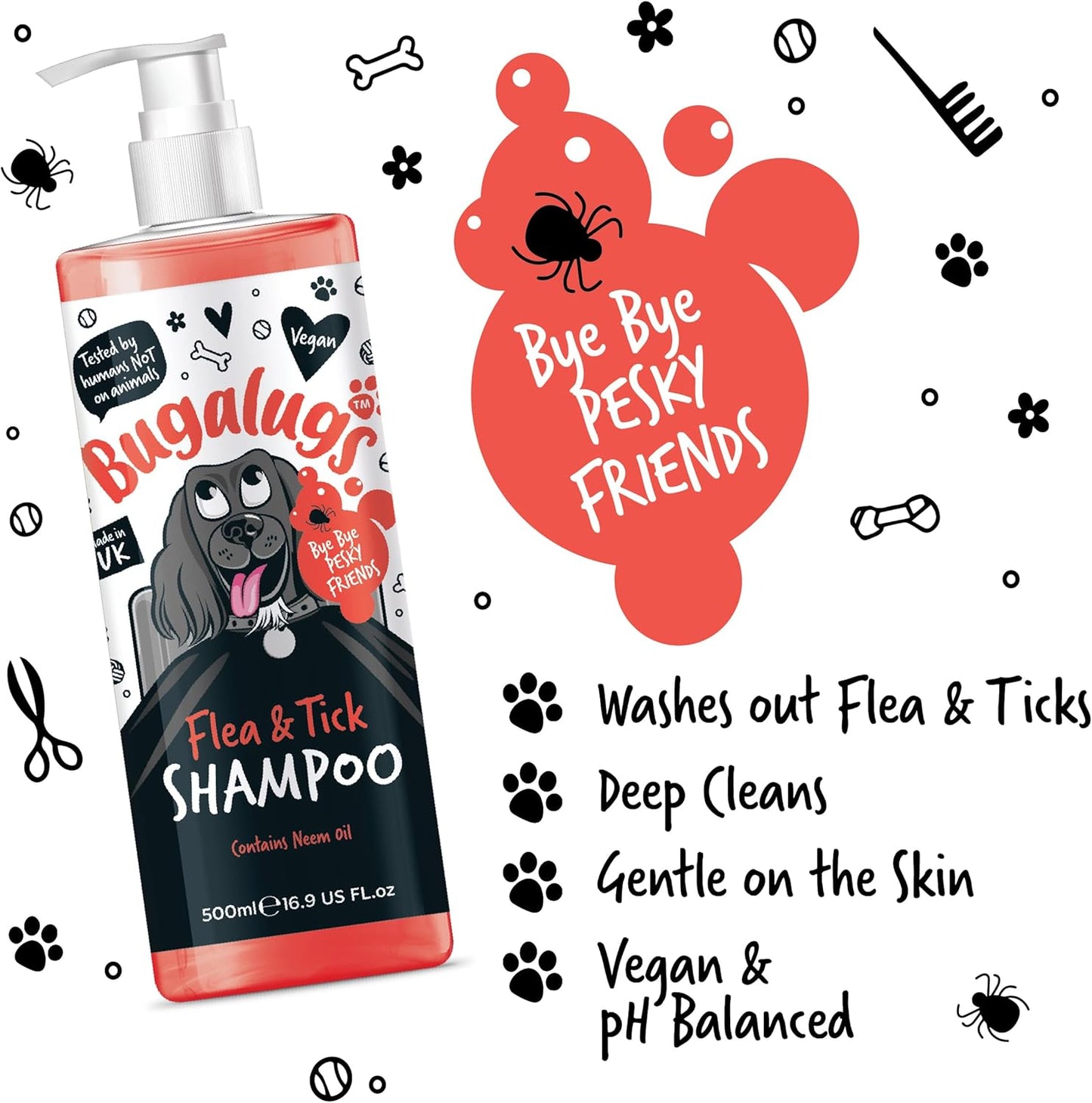 Flea and Tick Dog Shampoo by , Works on Smelly Puppies & Dogs, Contains Neem Oil & Eucalyptus Oils, PH Balanced Vegan Pet Shampoo, Used by Professional Groom