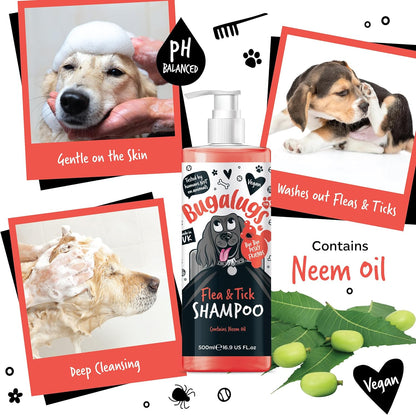Flea and Tick Dog Shampoo by , Works on Smelly Puppies & Dogs, Contains Neem Oil & Eucalyptus Oils, PH Balanced Vegan Pet Shampoo, Used by Professional Groom