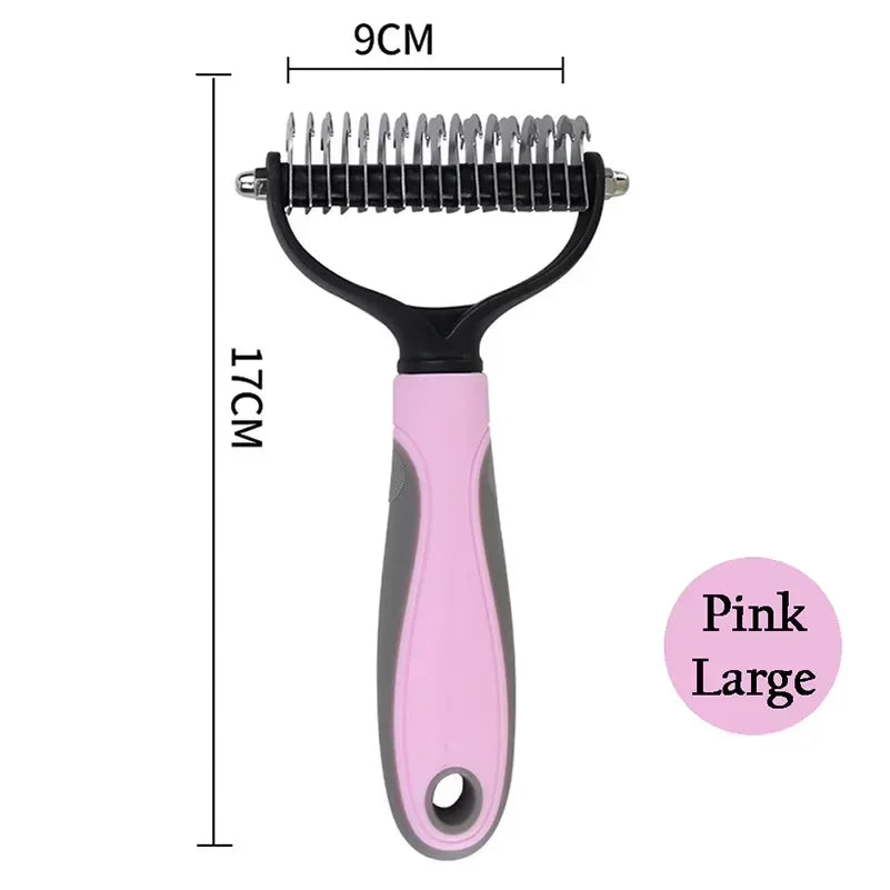 Pet Deshedding Brush Double Sided Pet Grooming Tool for Shedding and Dematting - Stainless Steel Dog Comb with Effective Results