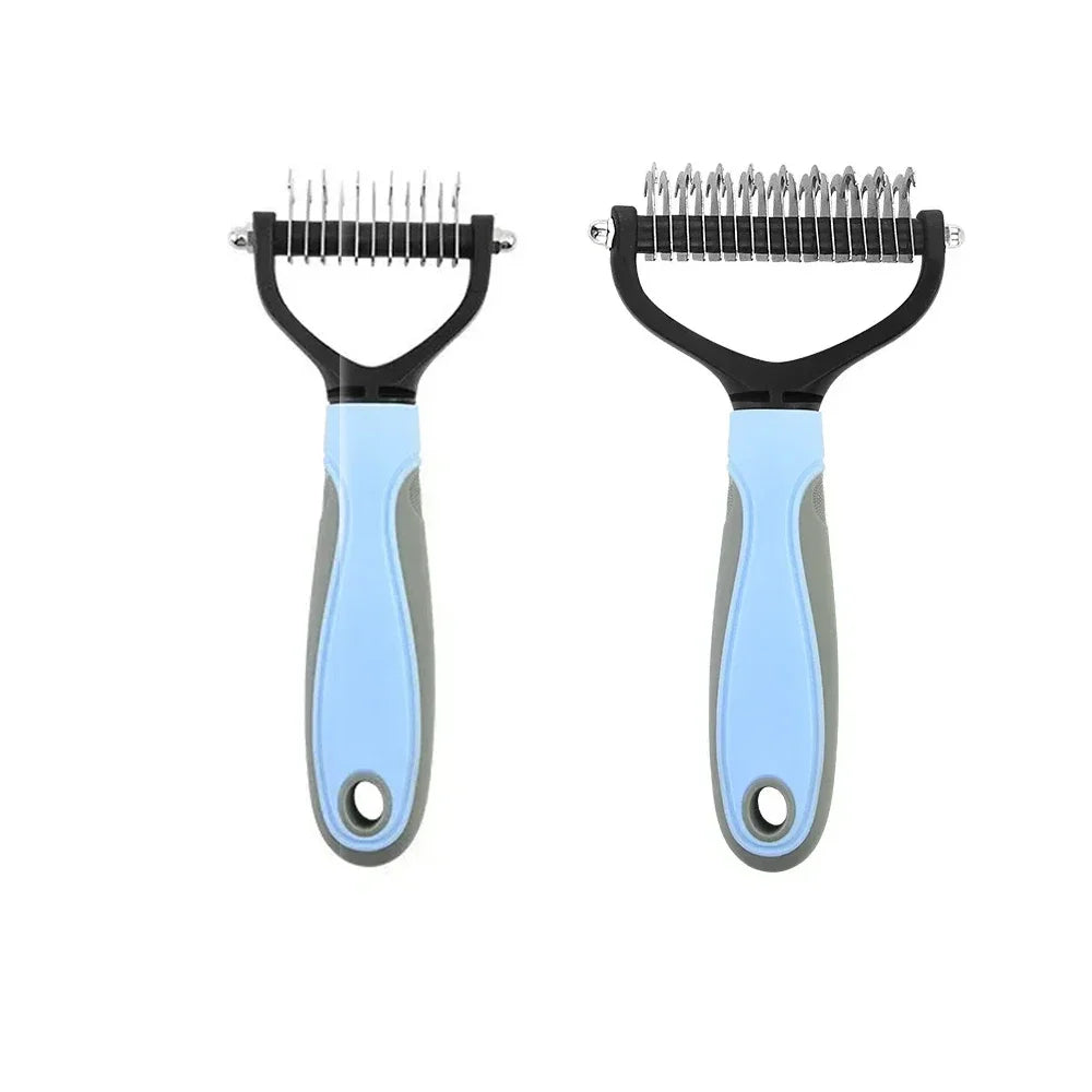 Pet Deshedding Brush Double Sided Pet Grooming Tool for Shedding and Dematting - Stainless Steel Dog Comb with Effective Results