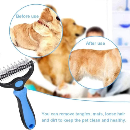 Pet Deshedding Brush Double Sided Pet Grooming Tool for Shedding and Dematting - Stainless Steel Dog Comb with Effective Results
